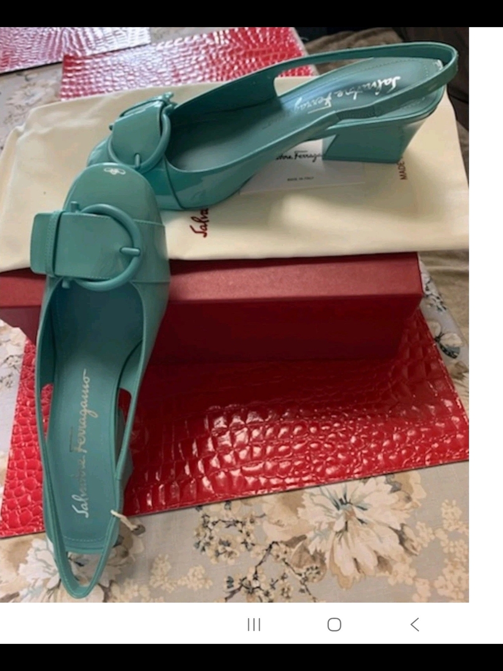 Salvatore Ferragamo Briget 9C Pump TURQUOI LeatherClassic Gancini HEEL Women NWB - Picture 10 of 16